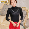 Chujing winter warm top with velvet and thickened lace bottoming shirt, high collar, large size, stylish inner shirt, slim fit and versatile for women, white S (recommended 80-95 pounds)