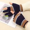Two-fingered autumn and winter men's and women's velvet finger-exposed writing gloves warm knitted split-finger gloves Thickened women's color matching random colors 1 pair