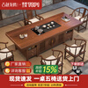 Guyue Longteng solid wood tea table and chair combination tea table with kettle integrated small balcony large tea table complete office set wet bubble table + 1 string chair + 4 crescent chairs + stone tea tray 1.6m daily income (double-layer drawer feet + Caiyuan Guangjin baffle)