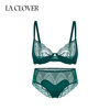 LA CLOVER22SS Wonderland Underwear Women's Sexy Embroidered Stripe Bra and Panties Set LC2023109 Dark Green-Clear Embroidered Thin Cup Bra Set 80C 160