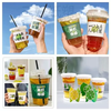 Miaopule Lemon Tea Cup Disposable Covered Milk Tea Cup for Street Fighting, Household Cup Set, Commercial Customized Cup (Five-piece Set) Red Rich - Cup - Flat Cover - Straw - Leak-proof Paper 50 Sets + 600ml