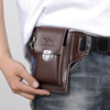 Kangaroo genuine leather mobile phone bag for men, first-layer cowhide shoulder bag, multi-functional belt waist bag, construction site work bag, brown small size without strap, mobile phone with screen below 6.6 inches