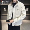 Woodpecker Jacket Men's 2026 Spring and Autumn New Slim Fit Color Block Jacket Versatile Top Plus Velvet and Cotton Fashion Cotton Clothes Black XL