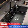 Jiumuwang thickened 304 stainless steel sink large single-slot wash basin home kitchen sink three-hole black nano three-hole basin black 60*45 pull-out + clean faucet package