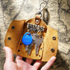 AIGUONIU Handmade Crazy Horse Leather Clothes Key Bag Simple Home Waist Hanging Cute Retro Style Genuine Leather Key Card Bag Creative Brown/brown