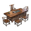 Jinli's ingenious solid wood large board tea table and chair combination one table and five chairs office coffee table living room home new Chinese Zen tea table stone plate style large board + 1 armchair + 4 crescent chairs 1.6m daily gold large board