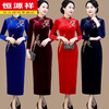 Hengyuanxiang brand Xi mother-in-law wedding long cheongsam 2025 new mother's wear retro Chinese style dress 40 years old to cover the belly, wine red 4XL 125-138 catties