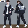 Kaduton Youth Jacket Men's Velvet Thickened Jacket Set Autumn and Winter Trendy Wearing Clothes for High School Students Two-piece Set 2201 Black and White Spring and Autumn + Overalls L Suitable for 106-120 Jin