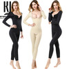 KJ French KJ one-piece shapewear long postpartum tummy tuck, stomach cincher, waist cincher with waistband, seamless body sculpting shape, black long style (open crotch) L (recommended 120-140 pounds)