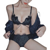Triumph brand front-button underwear for women with small breasts, no steel ring, secondary breast support, sexy lace erotic bra set, black suit 75b34b