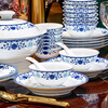 Han Ming underglaze color blue and white porcelain bowls and plates set for home use high-end Jingdezhen ceramic bowls and chopsticks set for housewarming High temperature underglaze color craft丨leather suitcase丨 60-piece set