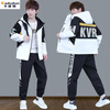 Kaduton Youth Jacket Men's Velvet Thickened Jacket Set Autumn and Winter Trendy Wearing Clothes for High School Students Two-piece Set 2201 Black and White Spring and Autumn + Overalls L Suitable for 106-120 Jin