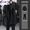 Gxmy mid-length jacket men's casual suit autumn and winter handsome clothes for teenagers men's three-piece suit black jacket single jacket XL recommended 125-140 pounds