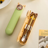 Onlycook cute cartoon portable tableware new 304 stainless steel chopsticks and spoon set chopsticks and spoon storage box wooden chopsticks stainless steel spoon 2-piece set yellow puppy