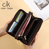 Casa-kupsCK women's bag light luxury simple double zipper wallet long women's clutch large capacity European and American fashion dark coffee color
