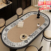 He Jiagong's high-end oval dining table mat, curved coffee table, waterproof, oil-proof, anti-scalding, no-wash PVC leather, rice-tone plain frame D, curved table 2 - sheepskin grain anti-fouling leather mat 90*160cm, non-slip and stable