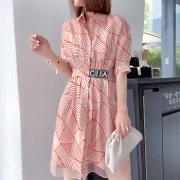 La ChapelleLaChapelleドレスレディース2022年夏ファッション韓国版デザインセンスニッチ気質スモールウエスト薄手のシャツスカートレディースピンクL
