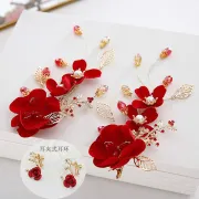 Samp Rabbit 2021 nowy stroik ślubny czerwona głowa kwiat koreański handmade spinka do włosów chiński ślub tosty akcesoria do sukni wróżka piękna biżuteria spinka do włosów prosta sukienka