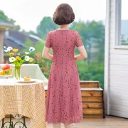 ママサマードレススカート40-50歳高貴な中年女性シフォンサマードレス新しいピンク4XL135-150キャティー