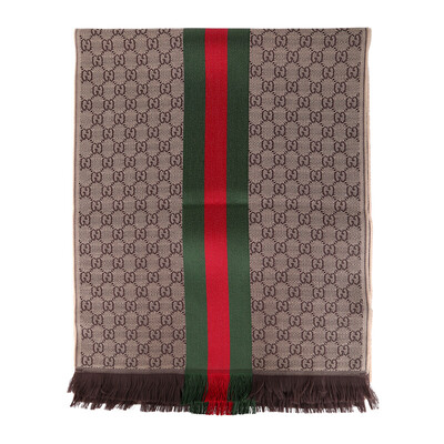 Gucci GG pattern webbing line stall brown 147351 unisex 80% wool / 20% silk  muffler