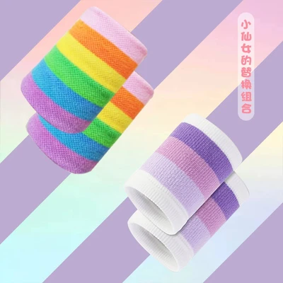 ヤンマオガールハートリストバンドinstideスポーツ薄片捻挫手首暖かいかわいい女性リストバンド薄い冬通気性妖精レインボーコンビネーション グラデーションアップグレード 8 8cmのペア