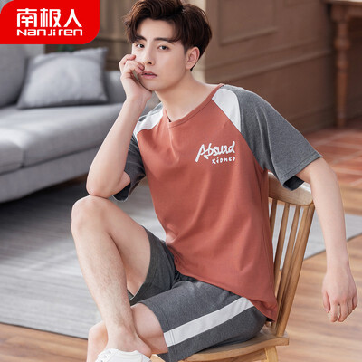 南極メンズパジャマメンズラウンドネック半袖タートルネックホームウェアコーマ綿サマーホームカジュアルメンズ
