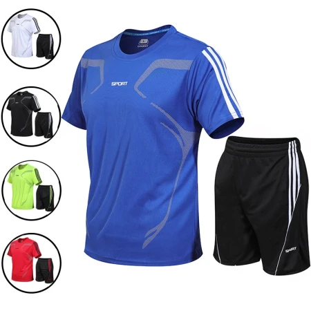 Sports suit men's new fashion all-match casual suit men's fitness quick-drying underwear male students basketball uniform thin section breathable running sportswear outdoor two-piece suit sportswear large size men's clothing blue 2XL