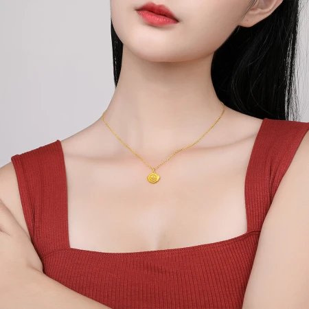 Saturday blessing jewelry pure gold 999 gold pendant for men and women, flat step Qingyun blessing word gold pendant price AB047502 about 1.2g without chain
