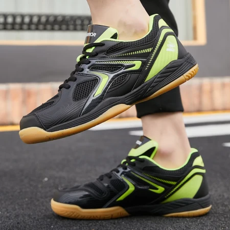 Pull back sports sneakers low top thick bottom non-slip table tennis shoes breathable mesh shoes men and women couple shoes shock-absorbing floor table tennis shoes non-slip breathable table tennis shoes 103HC black/fluorescent green 42/standard size