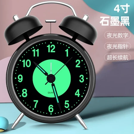 Jam alarm jubilee rahasia siswa jam alarm anak-anak artefak bangun khusus dengan jam desktop nada dering besar bercahaya menonton bel mekanis jam alarm bercahaya [hitam 4 inci]