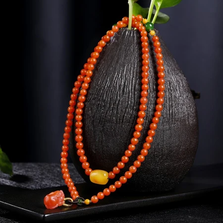 Au Caini South Red Bracelet Baoshan Agate Pixiu 108 Round Beads with Amber Beeswax Bucket Beads Multi-circle Bracelet for Men and Women