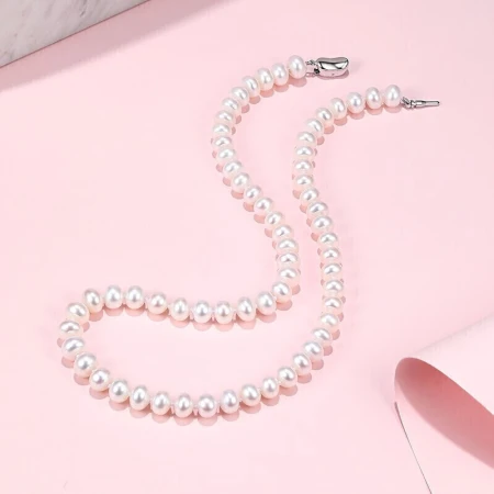 Saturday Blessing Jewelry Simple Pearl Necklace Women's S925 Silver Buckle Freshwater Pearl Necklace Mother's Birthday Gift About 45cm