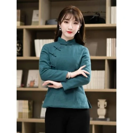 Slender and beautiful cheongsam small padded jacket jacket retro Tang suit women Chinese style short padded jacket winter clothing thickened Chinese ethnic style women's clothing [F150] green L recommended 95-105 catties