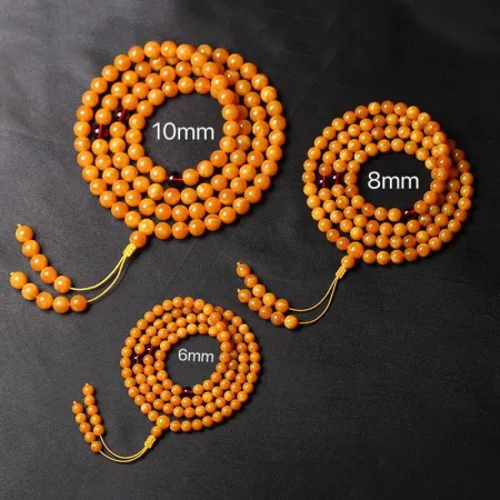 Love ice selected Burmese old beeswax multi-circle 108 Buddha beads raw ore beeswax amber rough stone necklace men and women models old beeswax 108 beads diameter 8mm