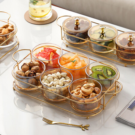 Guai GUAI modern living room divided grid dried fruit plate with cover household multi-grid fruit plate candy storage box nut melon seed plate KTV thickened glass snack snack plate amber two-grid dried fruit butterfly-with cover