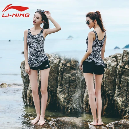 Li Ning lining swimsuit ladies sports one-piece boxer conservative cover belly slimming hot spring sexy Korean swimsuit LSLM310 -1 black L