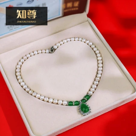 Zhizun Freshwater Pearl Necklace Female Mother Style Near Round Glare Silver Jewelry for Mother-in-law Mother's Day Gift with Gift Box Certificate Pendant Pearl Necklace + Gift Box