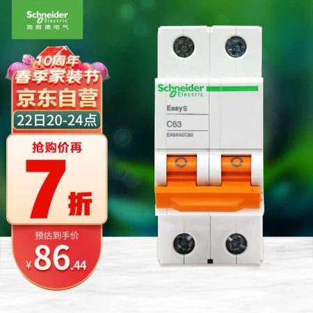 Schneider Electric air switch 2PC63A household miniature circuit breaker double-in double-out air open household main gate EA9AN2C63R