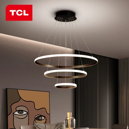 TCL Lighting living room chandelier bedroom dining room chandelier modern minimalist creative dining table lighting adjustable Zhongshan three-ring black-20+40+60cm-30*2 watts three-color