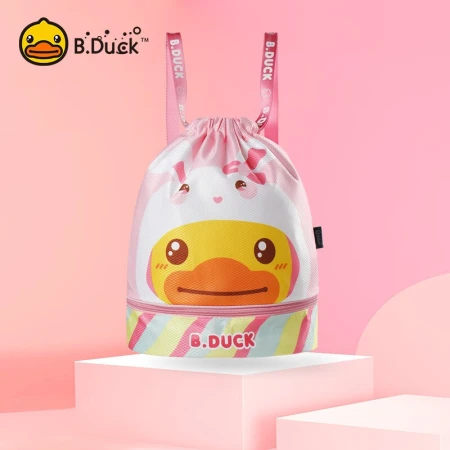 B.Duck Little Yellow Duck Waterproof Swimming Bag Cute Cartoon Double Shoulder Girdle Mouth Dry and Wet Separation Swimming Gear Storage Backpack Pink