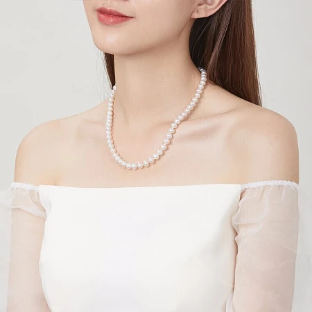 Saturday blessing jewelry simple pearl necklace women's model S925 silver buckle freshwater pearl necklace mother model about 45cm