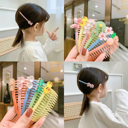 Beautiful Princess Children's Hair Accessories BB Broken Hair Artifact Hair Comb Inserting Comb Girls' Bangs Arranging Hair Card Net Red 2022 New 1#蝶蝶花花 [three-piece set]