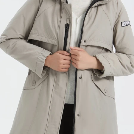 Jieao down jacket women's long windbreaker cotton sense winter coat coat hooded ladies down jacket 7981308 3199#coffee color 175/XL