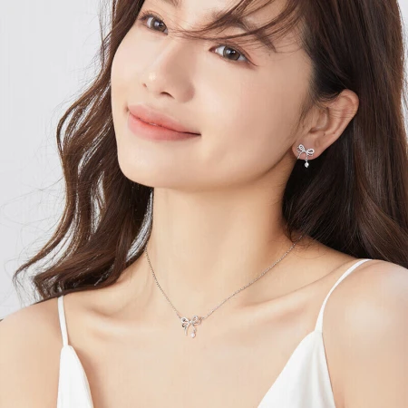 Fanci Fan Qi [Ju Jingyi same style] Smart Knot Series Butterfly Dream Necklace Female 925 Silver Bow Knot Pendant Sweet Silver Clavicle Chain Fashion Jewelry Birthday Gift Valentine's Day Gift