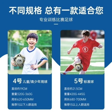 Li Ning football No. 5 children's primary school ball adult men's and women's No. 4 competition training mid-term exam No. 5 football zuqiu No. 5 [platinum gray] LFQK671-1