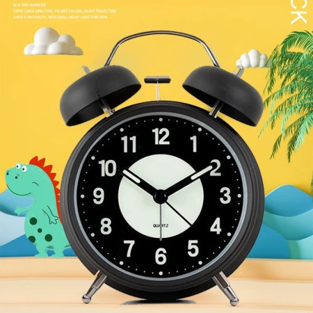Jam alarm jubilee rahasia siswa jam alarm anak-anak artefak bangun khusus dengan jam desktop nada dering besar bercahaya menonton bel mekanis jam alarm bercahaya [hitam 4 inci]