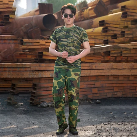 Zhuo Lun Shangpin summer camouflage uniform short-sleeved men's military training T-shirt speed outdoor summer camp camouflage clothing junior high school college students military training uniform camouflage T-shirt military fan clothing grass green mesh T-shirt 170