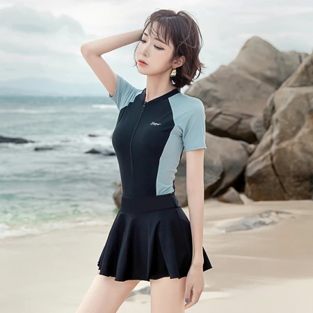 Fandira swimsuit female summer cover belly thin fashion swimsuit hot spring one-piece swimsuit removable skirt 12128 black XL
