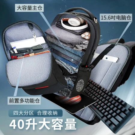 SWICKY Swiss backpack men's casual backpack large-capacity business travel laptop bag high school student schoolbag black [60% of people choose] large with external usb [68% of people choose]