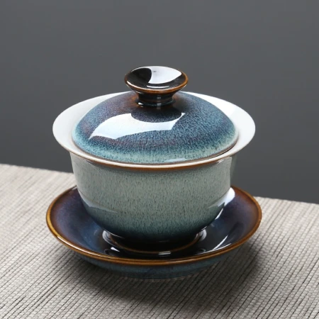 Su Shi Ceramics SUSHI CERAMICS Tea Set New Kiln Change Silver Glaze Tea Bowl Apple Kung Fu Tea Cup Ceramic Sancai Cover Bowl 13 Heads Gift Box